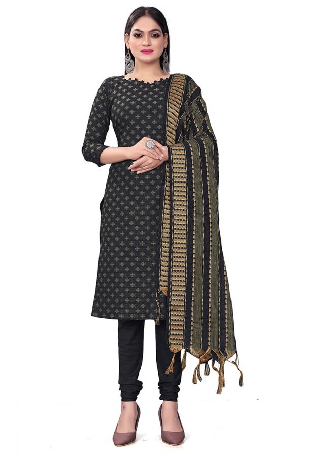 Cotton Jacquard Navy Blue Casual Wear Printed Dress Material